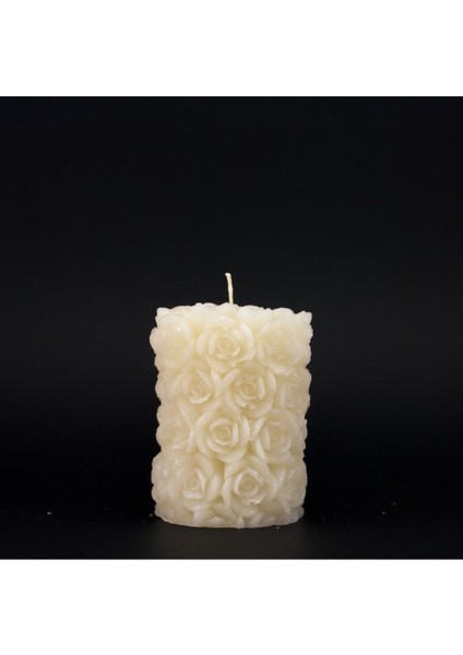 7x8 Gül Kabartmalı Ekru Mum