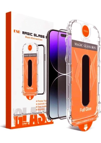 iPhone Ile Uyumlu Point Hizalama Aparatlı Darbe Emici ve Takılırken Camın Altında Kesinlikle Toz Bırakmayan Darbelere Karşı Ekstra Güçlü Ekran Koruyucu Cam (Iphone 15 Pro)