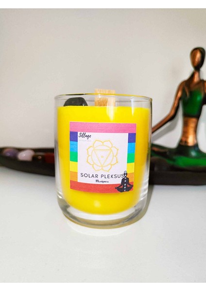 Solar Pleksus Çakra Jasper Doğal Taşlı Meditasyon Yoga Şifa Mumu Bergamot Lavanta Kokulu Soya Mumu