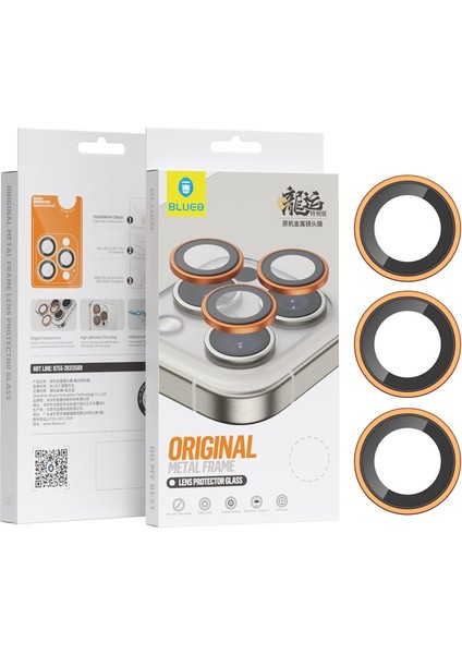 iPhone 15 Pro Max Uyumlu Turuncu Orijinal Metal Çerçeve Kamera Lens Koruyucu (Iphone 15 Pro Max)