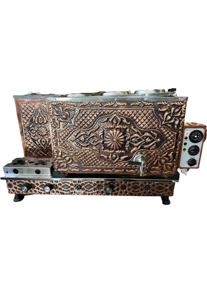 3 Demlikli Antik Bakır Meşale Desen Full Otomatik Çay Kazanı