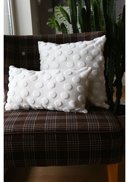 Dekoratif Kırlent Kılıfı – Pamuk ve Mikro Polyester, Punch Desenli, Ekru Renk, Çift Yönlü Gizli Fermuarlı, 43x43 cm