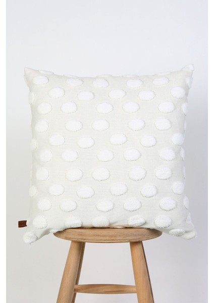 Dekoratif Kırlent Kılıfı – Pamuk ve Mikro Polyester, Punch Desenli, Ekru Renk, Çift Yönlü Gizli Fermuarlı, 43x43 cm