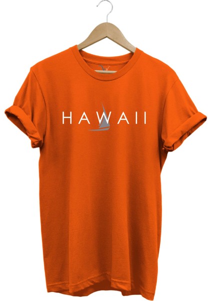 Yaz Deniz Hawaii Yazı Baskılı Tekne %100 Pamuk Regular Fit Bisiklet Yaka T-Shirt