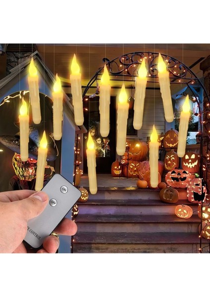 Titreyen Dekoratif LED Mum 12 Adet Alevsiz Konik Şekilli Uzaktan Kumandalı