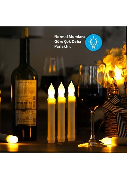 Titreyen Dekoratif LED Mum 12 Adet Alevsiz Konik Şekilli Uzaktan Kumandalı modelleri