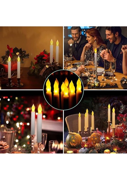 Titreyen Dekoratif LED Mum 12 Adet Alevsiz Konik Şekilli Uzaktan Kumandalı