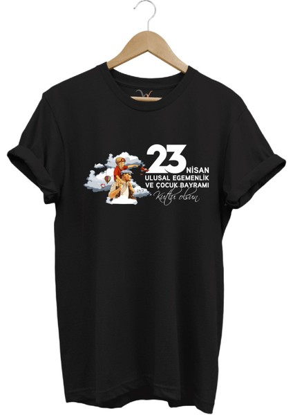 23 Nisan Çocuk Bayramı Mustafa Kemal Atatürk Baskılı %100 Pamuk Regular Fit Bisiklet Yaka T-Shirt