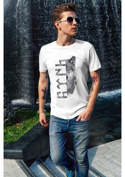 Türkiye Bozkurt Göktürkçe Türk Yazısı ve Kurt Baskılı Regular Fit %100 Pamuk T-Shirt