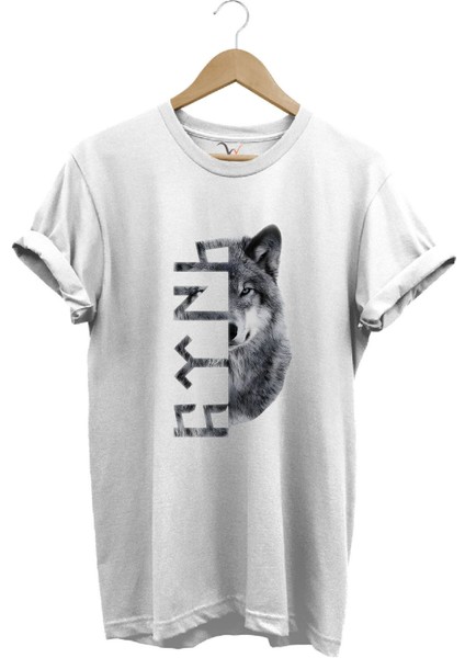Türkiye Bozkurt Göktürkçe Türk Yazısı ve Kurt Baskılı Regular Fit %100 Pamuk T-Shirt