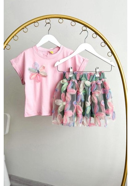 Kız Çocuk Zambak Çiçekli Tütü Eteklii Pamuklu 2li Takım