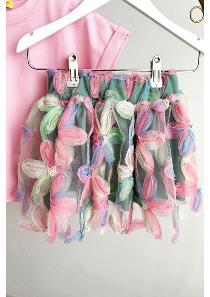 Kız Çocuk Zambak Çiçekli Tütü Eteklii Pamuklu 2li Takım modelleri