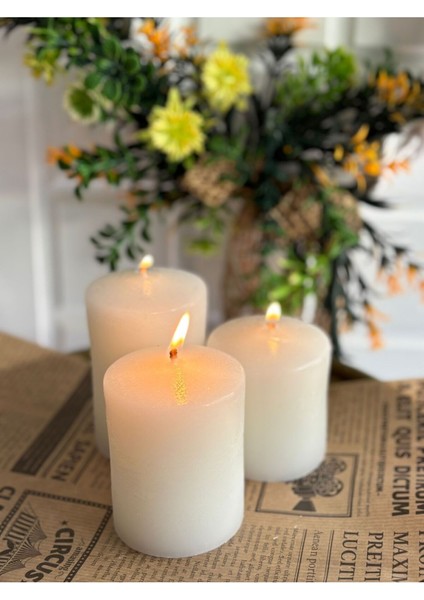 Silindir 3'lü Beyaz Mum Seti Kütük Mum Baton Mum Silindir Mum Seti Ebatları 6-8-11 cm