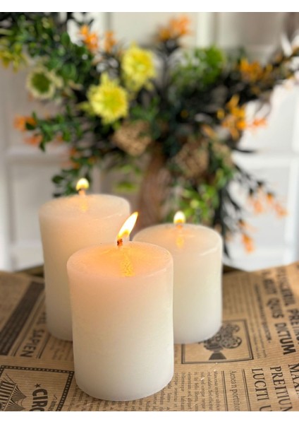 Silindir 3'lü Beyaz Mum Seti Kütük Mum Baton Mum Silindir Mum Seti Ebatları 6-8-11 cm fırsatları