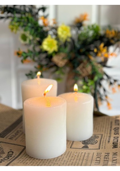 Silindir 3'lü Beyaz Mum Seti Kütük Mum Baton Mum Silindir Mum Seti Ebatları 6-8-11 cm indirimleri