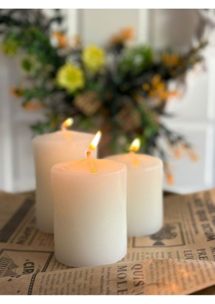 Silindir 3'lü Beyaz Mum Seti Kütük Mum Baton Mum Silindir Mum Seti Ebatları 6-8-11 cm