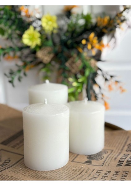 Silindir 3'lü Beyaz Mum Seti Kütük Mum Baton Mum Silindir Mum Seti Ebatları 6-8-11 cm