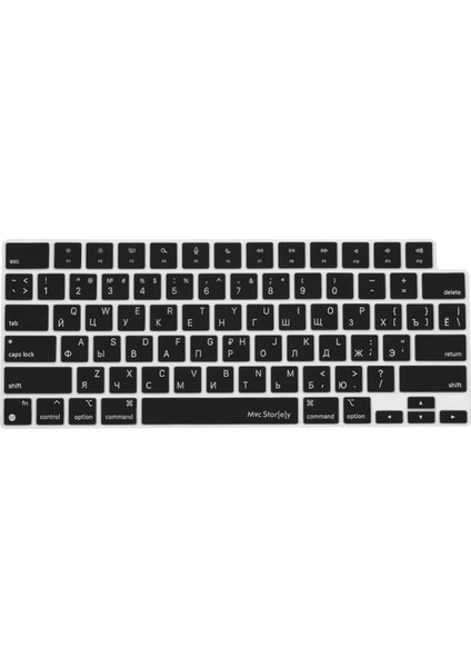 Rusça Klavye Koruyucu Macbook Air-Pro M1-M2-M3 (Touchıd'li) A2681 A3113 A2941 A3114 A2442 A2779 A2992 A2918 A2485 A2780 A2991 Us Enter ile Uyumlu Siyah
