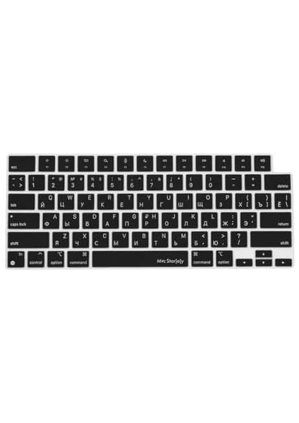 Rusça Klavye Koruyucu Macbook Air-Pro M1-M2-M3 (Touchıd'li) A2681 A3113 A2941 A3114 A2442 A2779 A2992 A2918 A2485 A2780 A2991 Us Enter ile Uyumlu Siyah