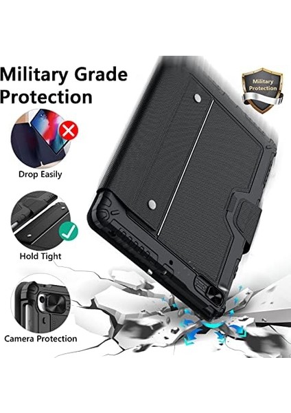iPad 9. Nesil Klavye Kılıfı 10,2 Inç (10,2 Inç) Ped Ile, Çıkarılabilir Destek Standı, Kalem Tutucu, Sürgülü Kamera Kapağı iPad 7./8./9. Nesil ile Uyumlu Klavye (Siyah)