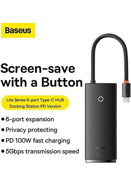 Lite 6'sı 1 Arada Multifonksiyonal Type-C Hub Şarj Istasyonu - Siyah modelleri