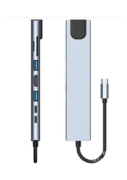 Plus PX-U520 4K@30Hz Gri Metal Type-C To 4K Hdmı+Usb 3.0+RJ45+SD Kart+Pd Şarj Çevirici Adaptör