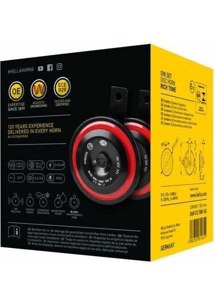 Düsük/yüksek Ton Korna 12V 335-400HZ 115 Dba 3AM012588-341