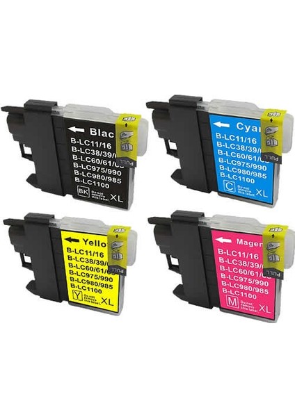 MFC-295CN/DCP-165C/DCP-145C/DCP-373CW Yazıcı Uyumlu LC38-LC980-LC1100 4 Renk Kartuş Seti
