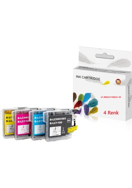 MFC-295CN/DCP-165C/DCP-145C/DCP-373CW Yazıcı Uyumlu LC38-LC980-LC1100 4 Renk Kartuş Seti