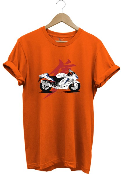 Racing Motorsiklet Japon Motoru ve Yazı Baskılı Şık Regular Fit %100 Pamuk T-Shirt