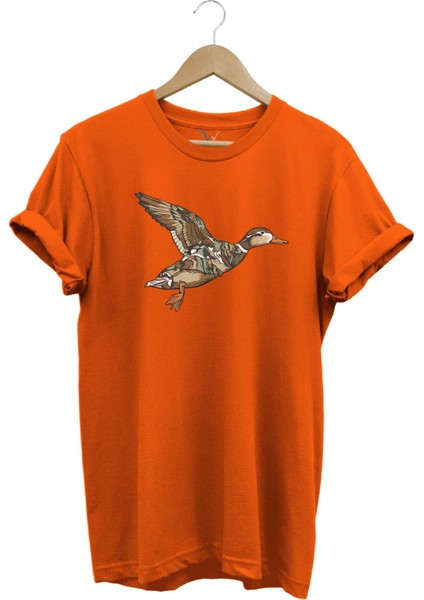 Avcılık Ördek Avı Baskılı Kamuflaj Desenli Ördek Tasarımlı %100 Pamuk Regular Fit T-Shirt