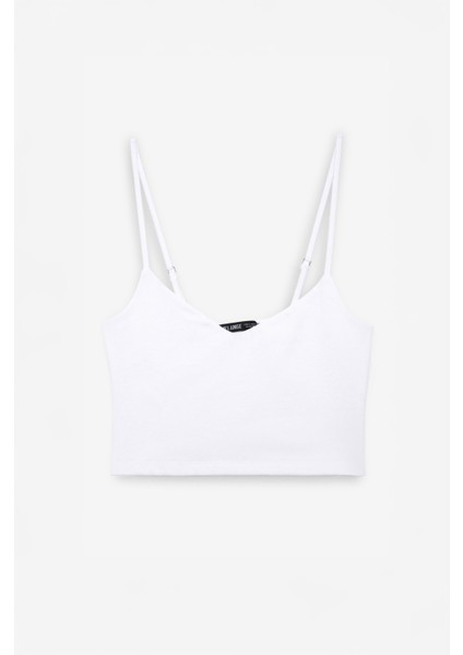 Lumına Kadın Ince Ayar Askılı Slim Crop Beyaz Atlet