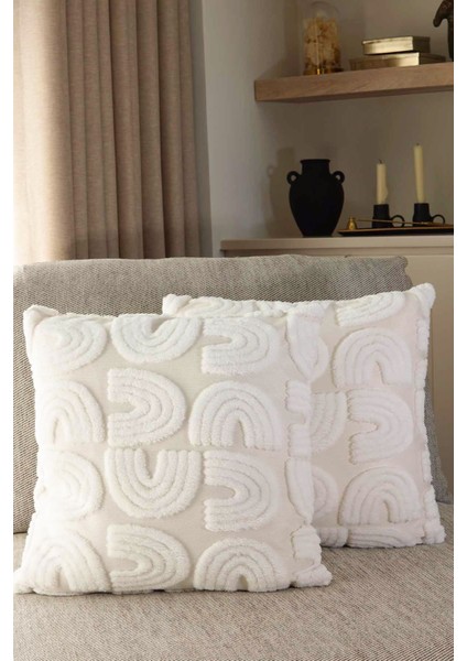 2'li Set ''çift Tarafı Aynı Desenli'' Punch Nakışlı Tufting Kırlent Kılıfı 43*43 cm - Gökkuşağı