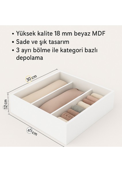 3 Bölmeli Beyaz Mdf Iç Çamaşırı Düzenleyici – Gardırop Içi Organizer fiyatları