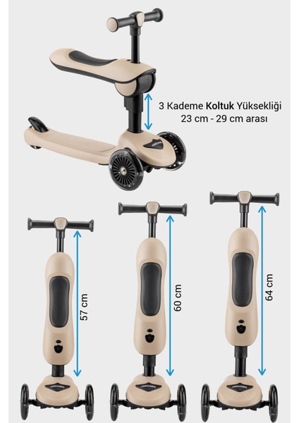 Easy Go Oturaklı ve Işıklı Scooter, Kahve