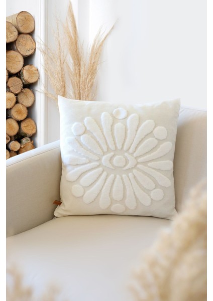 Boho Tarzı Ekru Punch Desenli Pamuk ve Mikro Polyester Çift Yönlü, Gizli Fermuarlı Dekoratif Kırlent Kılıfı fırsatları