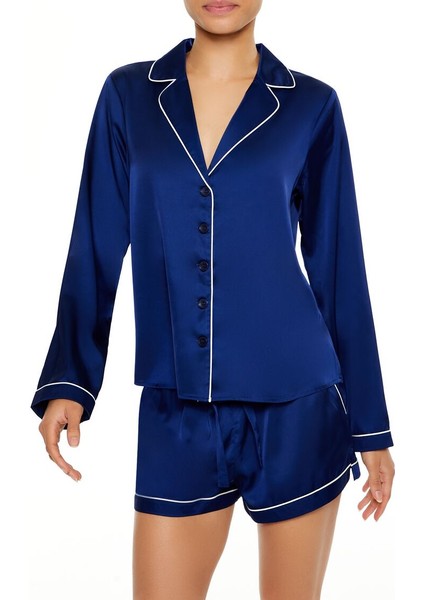 Şerit Detaylı Gömlek ve Şort Pijama Takımı