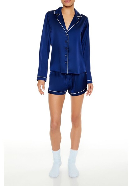 Şerit Detaylı Gömlek ve Şort Pijama Takımı