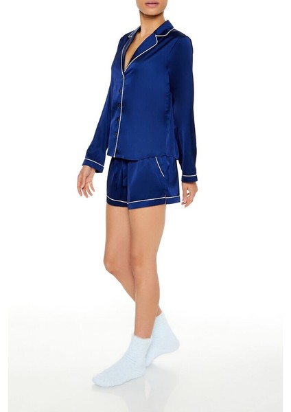 Şerit Detaylı Gömlek ve Şort Pijama Takımı