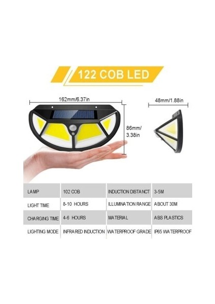 Fonksiyonel Sensörlü 122 Ledli Solar Bahçe Lambası