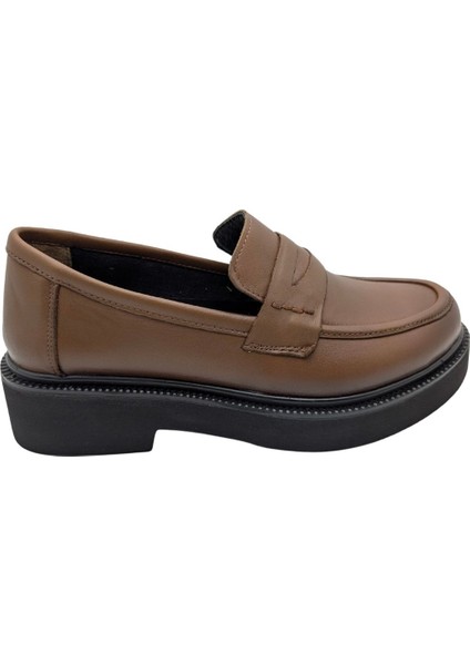 Tabya - 1010 | Kadın Hakiki Deri Ortopedik Kalın Taban Oxford Ayakkabı - Taba - 39