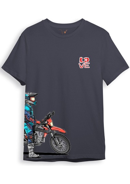 Cross Motor Enduro Ekipmanları Göğüs ve Yan Detay Baskılı Regular Fit %100 Pamuk T-Shirt