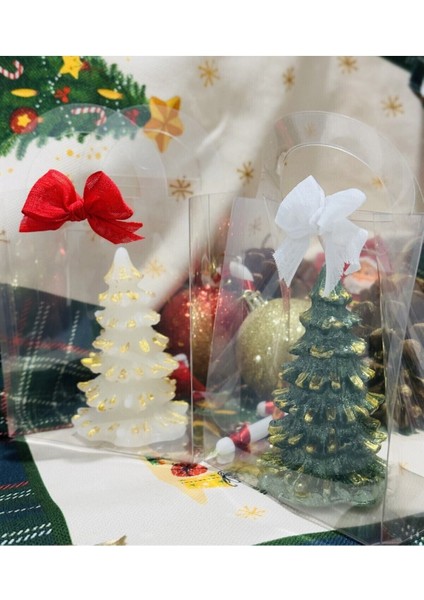 Yılbaşı Hediyesi Çam Ağacı Dekoratif 2'li Şeffaf Çantada Hediyelik Mum Yeşil Beyaz fırsatları