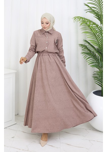 Gül Detaylı Gömlek Etek Ikili Takım 2088-02 Sütlü Kahve fiyatları