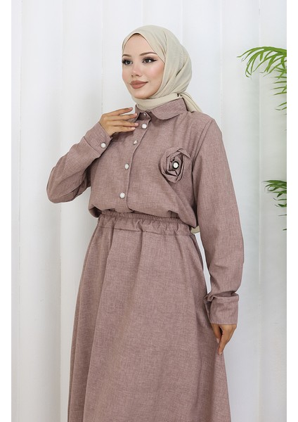 Gül Detaylı Gömlek Etek Ikili Takım 2088-02 Sütlü Kahve fırsatları