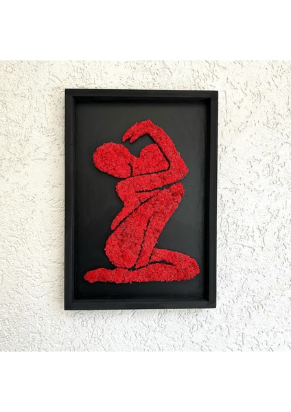 Kadın Silüetli Kırmızı Yosun Duvar Dekoru | 29X53 cm | El Yapımı Doğal Liken Yosunu ile Bakım Gerektirmeyen Modern Tablo fiyatları
