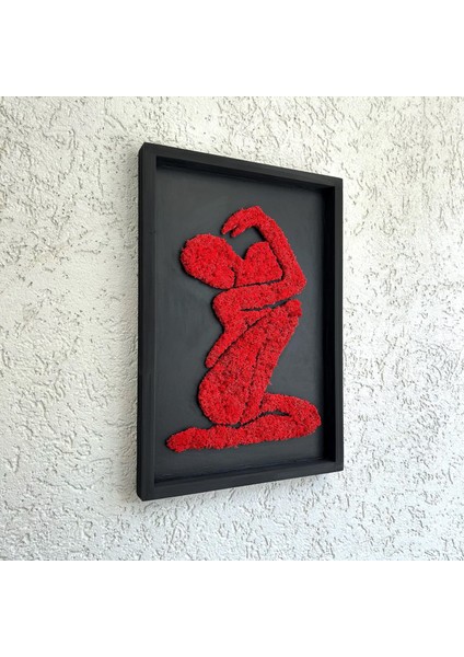 Kadın Silüetli Kırmızı Yosun Duvar Dekoru | 29X53 cm | El Yapımı Doğal Liken Yosunu ile Bakım Gerektirmeyen Modern Tablo fırsatları