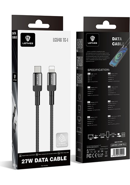 LC546 Type-C To Lightning Pd Hızlı Şarj Özellikli Data ve Şarj Kablosu 27W 1m Siyah indirimleri