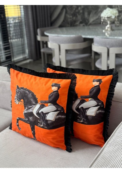 Çift Taraflı Atlı Dekoratif Saçaklı Kırlent Kılıfı 1ADET 43X43(SK-K04) fiyatları
