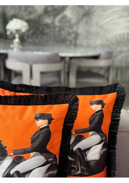 Çift Taraflı Atlı Dekoratif Saçaklı Kırlent Kılıfı 1ADET 43X43(SK-K04) modelleri